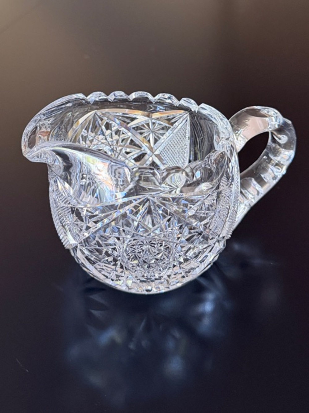 Antique American Brilliant Period Cut Glass Crystal  Pitcher Creamer